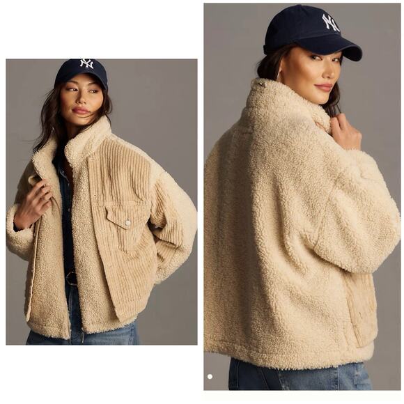 BLANKNYC x Anthropologie XS Fuzzy Wuzzy Corduroy Sherpa Mix Trucker Jacket - Picture 9 of 12